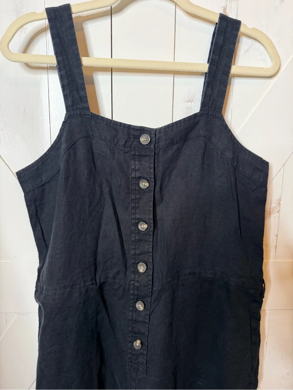 Everlane Black Linen Picnic Button Front Wide Leg Jumpsuit